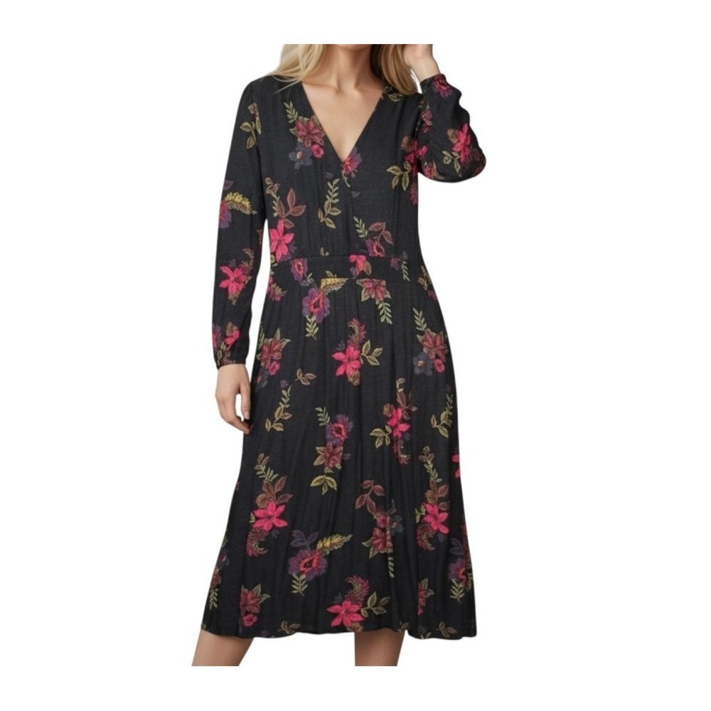 Fat Face Floral Midi Dress Womens 10 Smocked Boho Long Sleeve Cottagecore